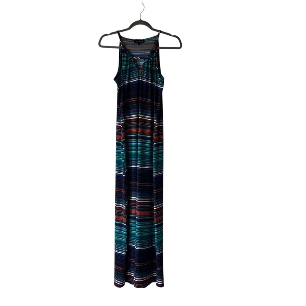 Jessica Striped multicolour sleeveless maxi dress size 4 lightweight stretch